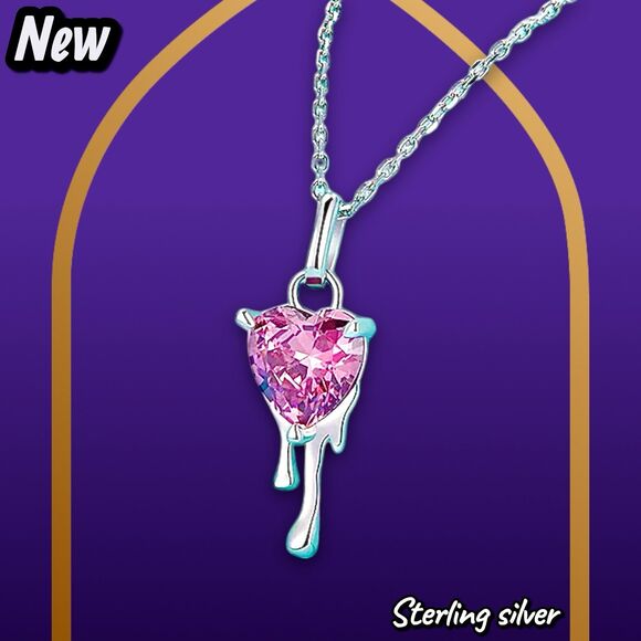 NEW Exclusively Fancy – 925 Sterling Silver Pink Heart Melt Necklace - Picture 2 of 3